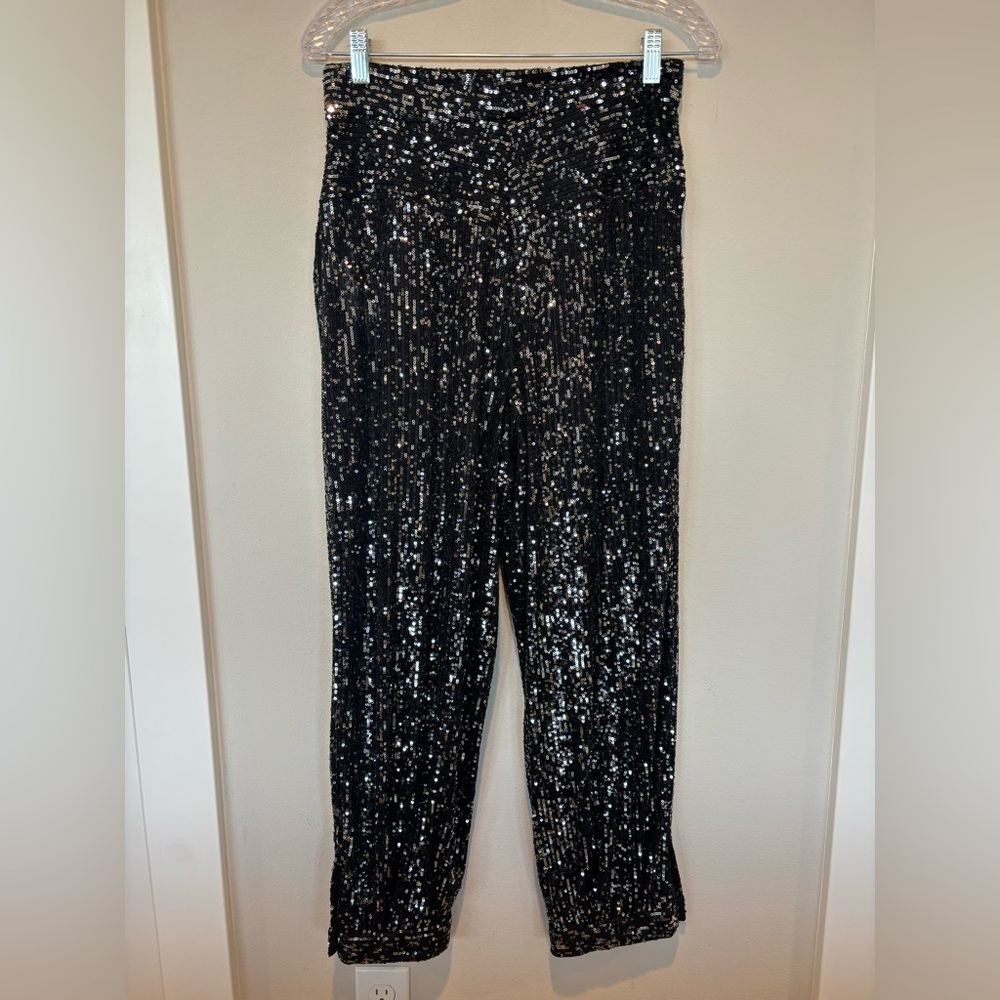 Zara Black and Silver Sequin Cropped Pants 020 - Picture 2 of 7